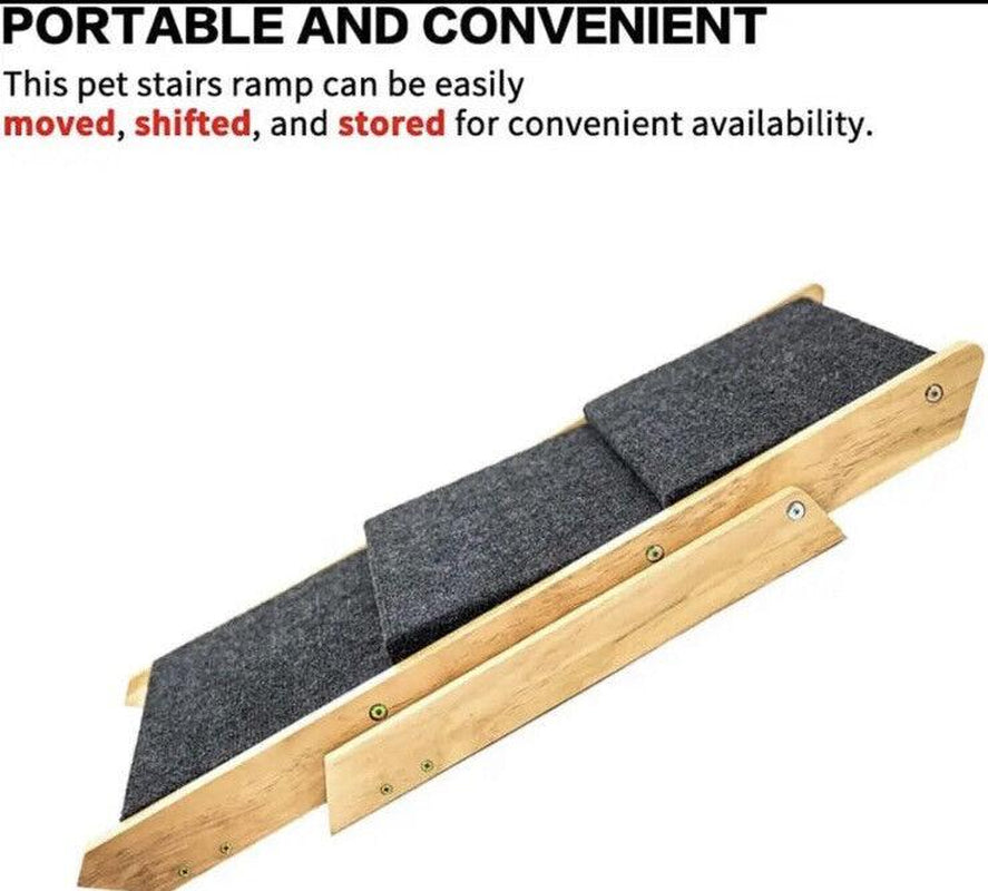 Wood Pet Stairs/Pet Steps - Foldable 3 Levels Dog Stairs & Ramp Perfect