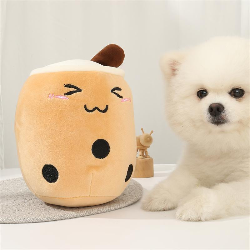 Cute Pet Bubble Tea Cup Plushie, 1 Count Cartoon Design Pet Plush Toy, Boba Milk Tea Pet Stuffed Toy