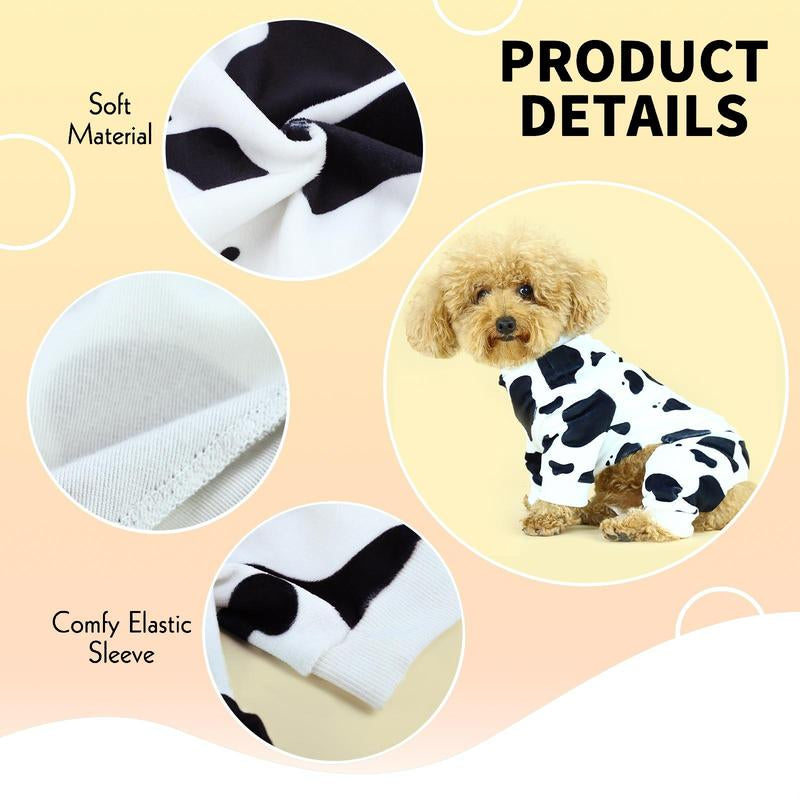 Cow Pattern Pet Pajama, Cute Pet Clothes, Comfortable Pet Sleepwear for Small Medium Large Dogs