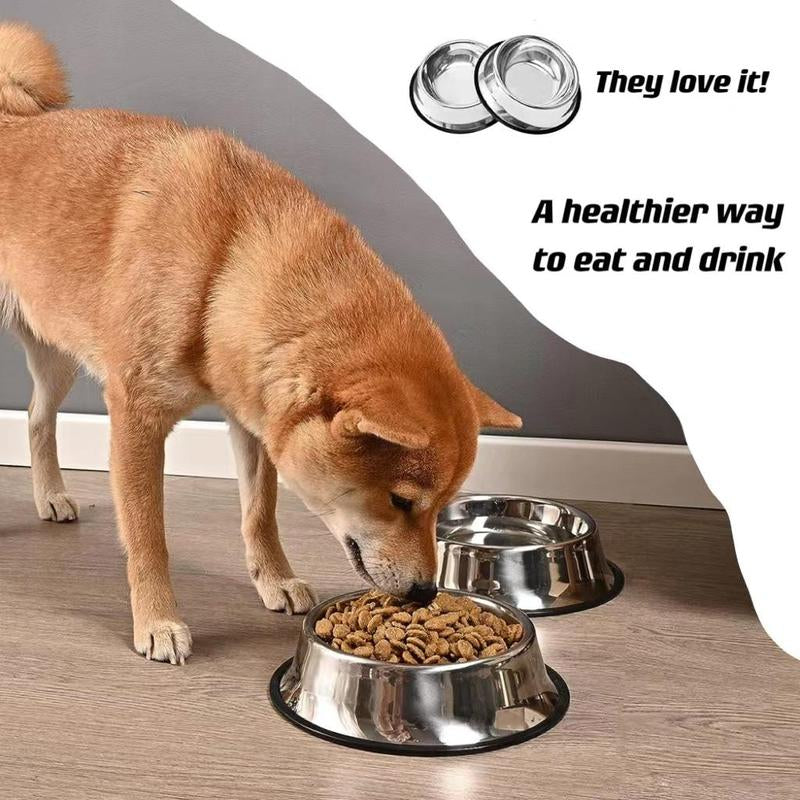 Stainless Steel Pet Bowl, 1 Count Anti-Slip Wide Rubber Base Pet Feeding Bowl for Small Cats and Dogs, Pet Food Bowl, Pet Drinking Bowl
