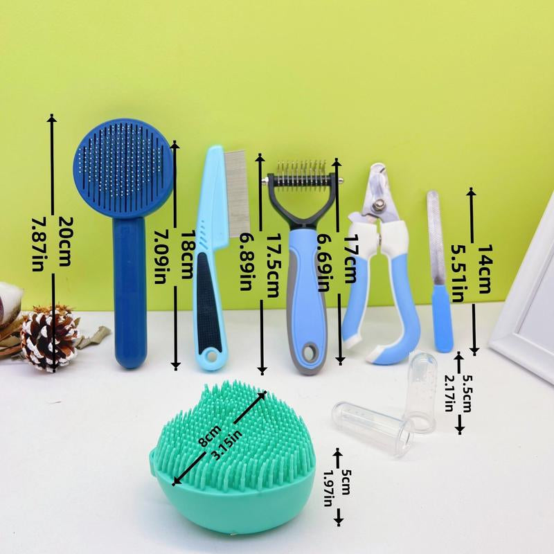 8Pcs Pet Grooming Brush Set, Pet Hair Removal Comb, Pet Nail Clipper, Pet Teeth Cleaning Brush, Pet Grooming Supplies