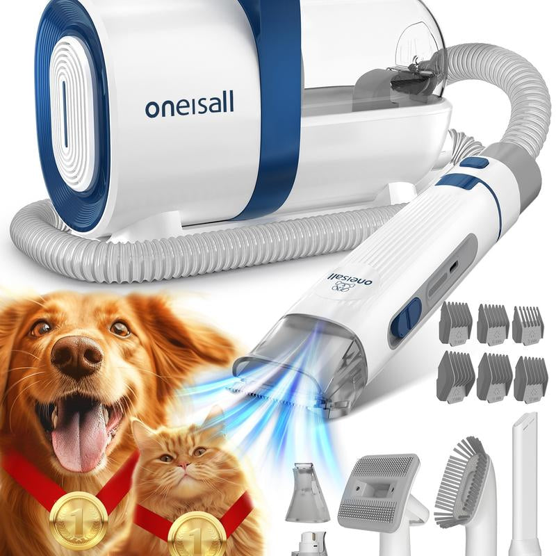 Oneisall Professional Pet Grooming Vacuum and Clipper Set with Nail Grinder, 1.5L Dust Collection Capacity, and 7 Essential Grooming Tools