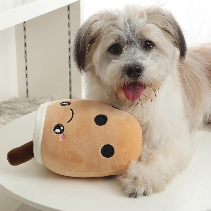 Cute Pet Bubble Tea Cup Plushie, 1 Count Cartoon Design Pet Plush Toy, Boba Milk Tea Pet Stuffed Toy