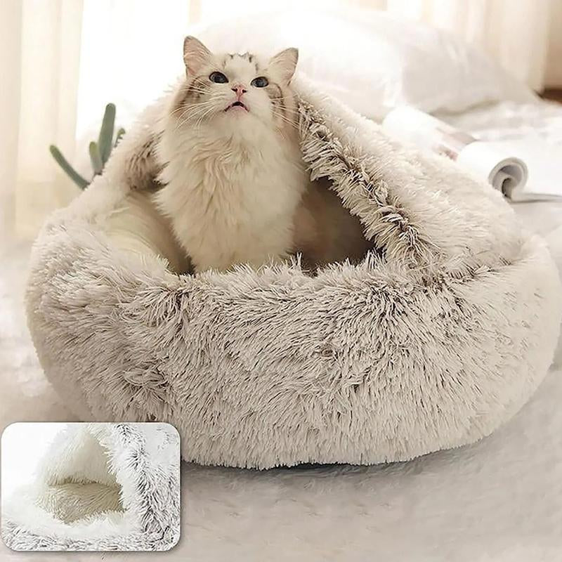 Shell Shaped Semi-Enclosed Pet Bed, Warm Plush Pet Nest, Soft & Comfortable Pet Sleeping Bed, Pet Supplies for Indoor Outdoor Use