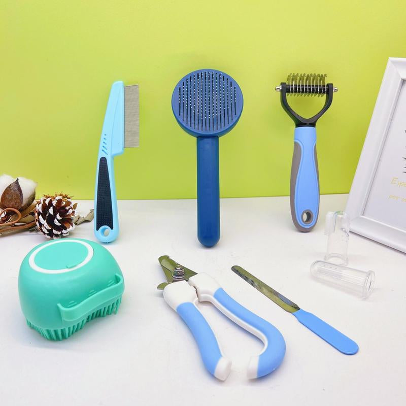8Pcs Pet Grooming Brush Set, Pet Hair Removal Comb, Pet Nail Clipper, Pet Teeth Cleaning Brush, Pet Grooming Supplies