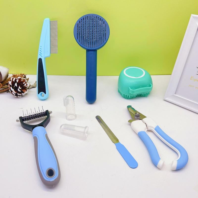 8Pcs Pet Grooming Brush Set, Pet Hair Removal Comb, Pet Nail Clipper, Pet Teeth Cleaning Brush, Pet Grooming Supplies