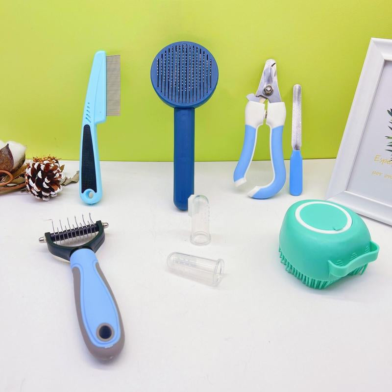 8Pcs Pet Grooming Brush Set, Pet Hair Removal Comb, Pet Nail Clipper, Pet Teeth Cleaning Brush, Pet Grooming Supplies
