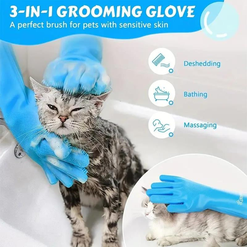 Comfort Cat Grooming Gloves, 1 Pair Pet Bath Gloves, Silicone Pet Bath Massage Brush, Durable Pet Grooming Gloves, Pet Bathing Accessories, Cat Supplies Dog Supplies for Home & Travel