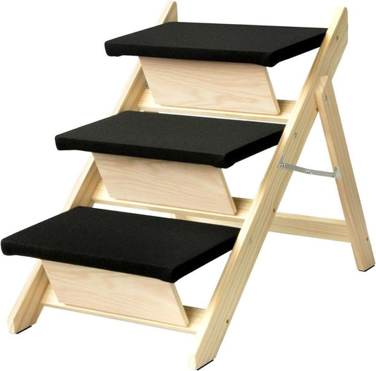 Wood Pet Stairs/Pet Steps - Foldable 3 Levels Dog Stairs & Ramp Perfect