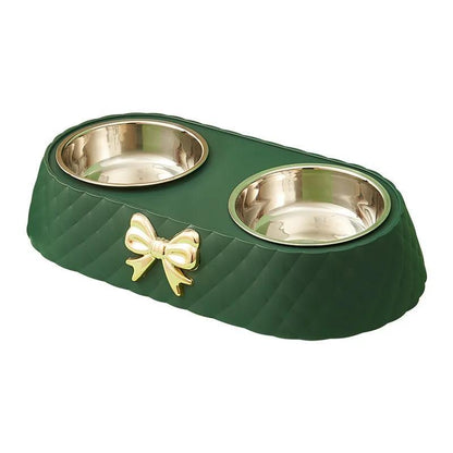Bowknot Decor Pet Feeder Bowl, Stainless Steel Pet Feeding Double Bowl, Pet Feeding Supplies for Cats and Dogs