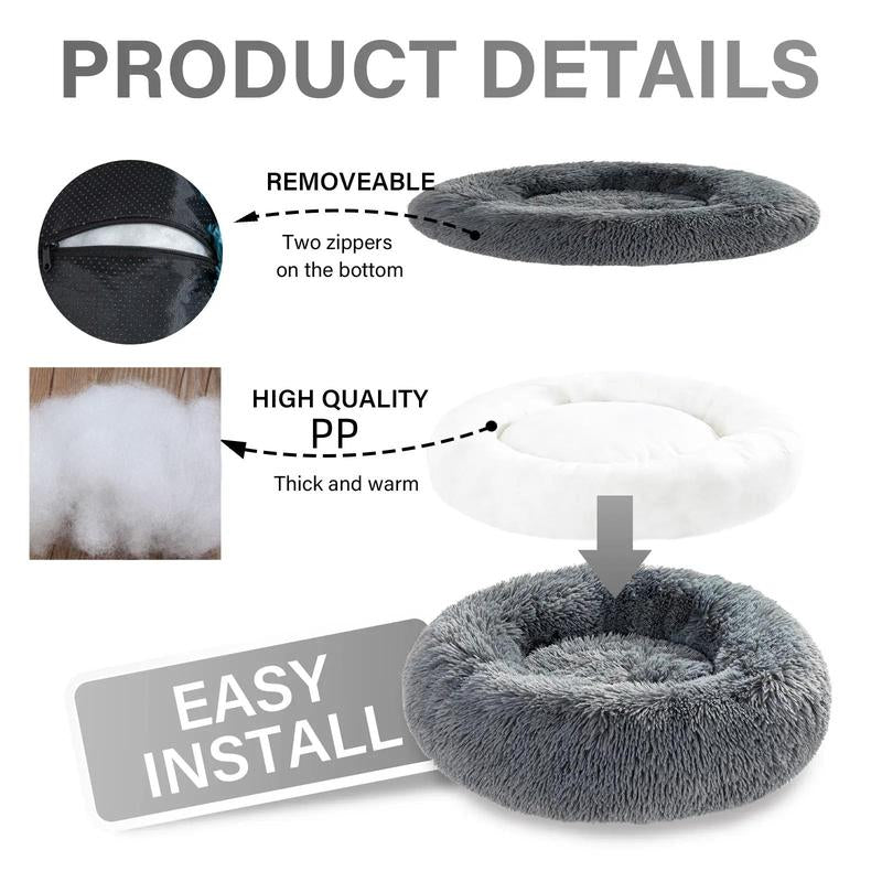 Decor Cat round Detachable Zippered Pet Bed, Soft Plush Pet Bed, Pet Supplies for Small Medium Large Dogs & Cats