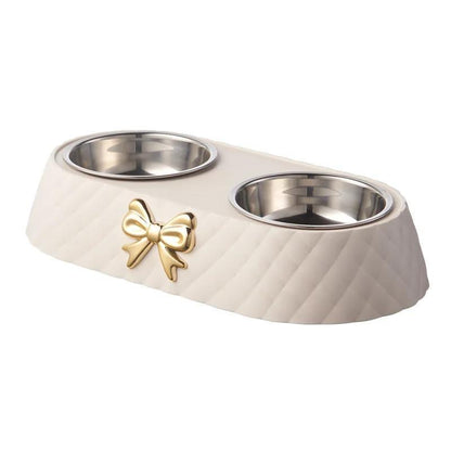 Bowknot Decor Pet Feeder Bowl, Stainless Steel Pet Feeding Double Bowl, Pet Feeding Supplies for Cats and Dogs